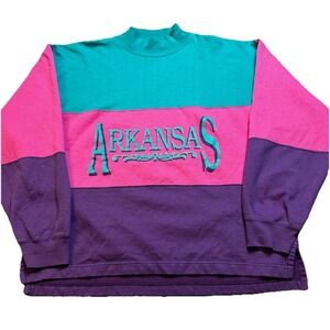 Vintage Arkansas Colorblock Multicolor Mock‎ Neck Sweatshirt Size XL